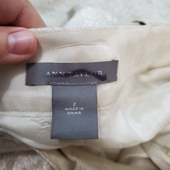 Ann Taylor Cream Ivory Gold Metallic Shimmer Damask Belt Pencil Skirt Women 2 - Picture 10 of 10